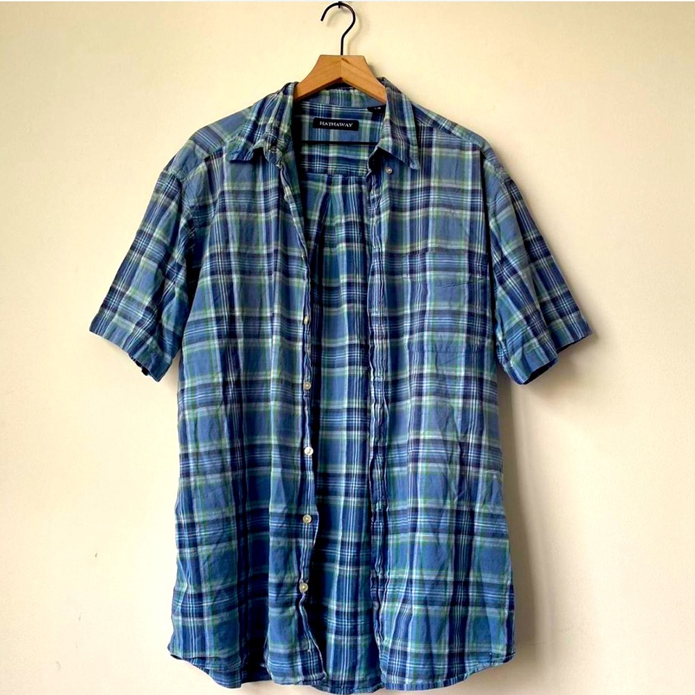 Hathaway blue plaid shirt vintage y2k
